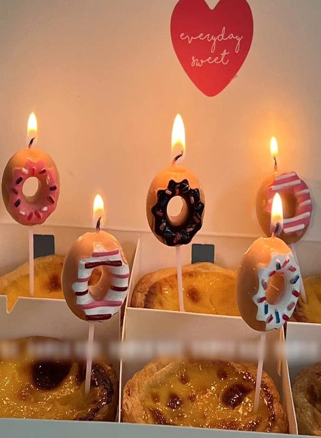 Aprildecember 5 Pcs Mini Cute Food Shaped Candles, Donut Shaped Birthday Cake Cupcake Decorations - Image 3